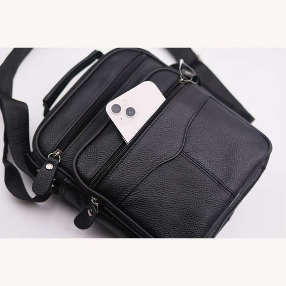 Unisex Small Leather Shoulder Bag - Elegant Design for Daily Essentials - Picture 5 of 6